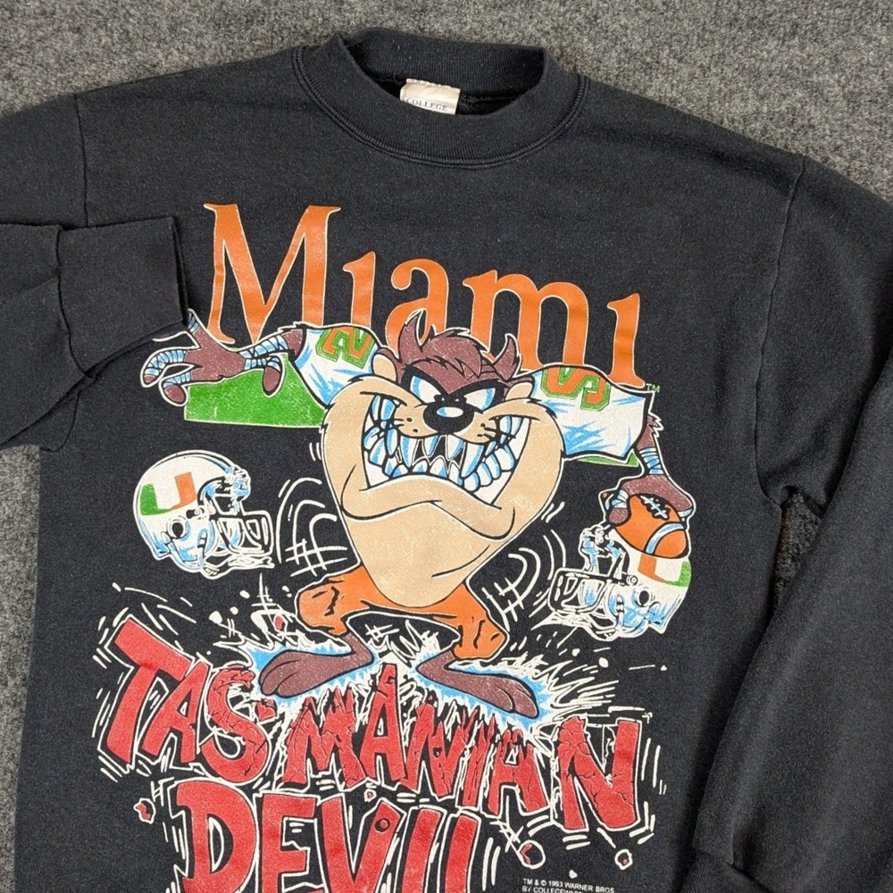 Vintage 1993 Miami Hurricanes Taz Tasmanian Devil Sweatshirt XL Black USA Made